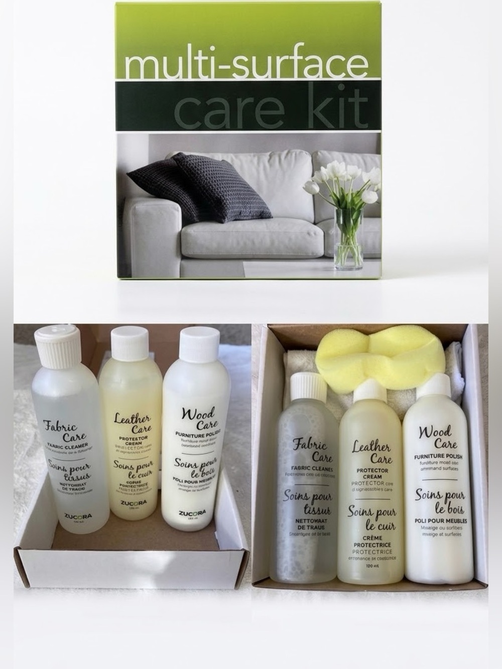 Tutoris Zucora Furniture Care Kit Italian Leather Wood Fabric Polish NWT